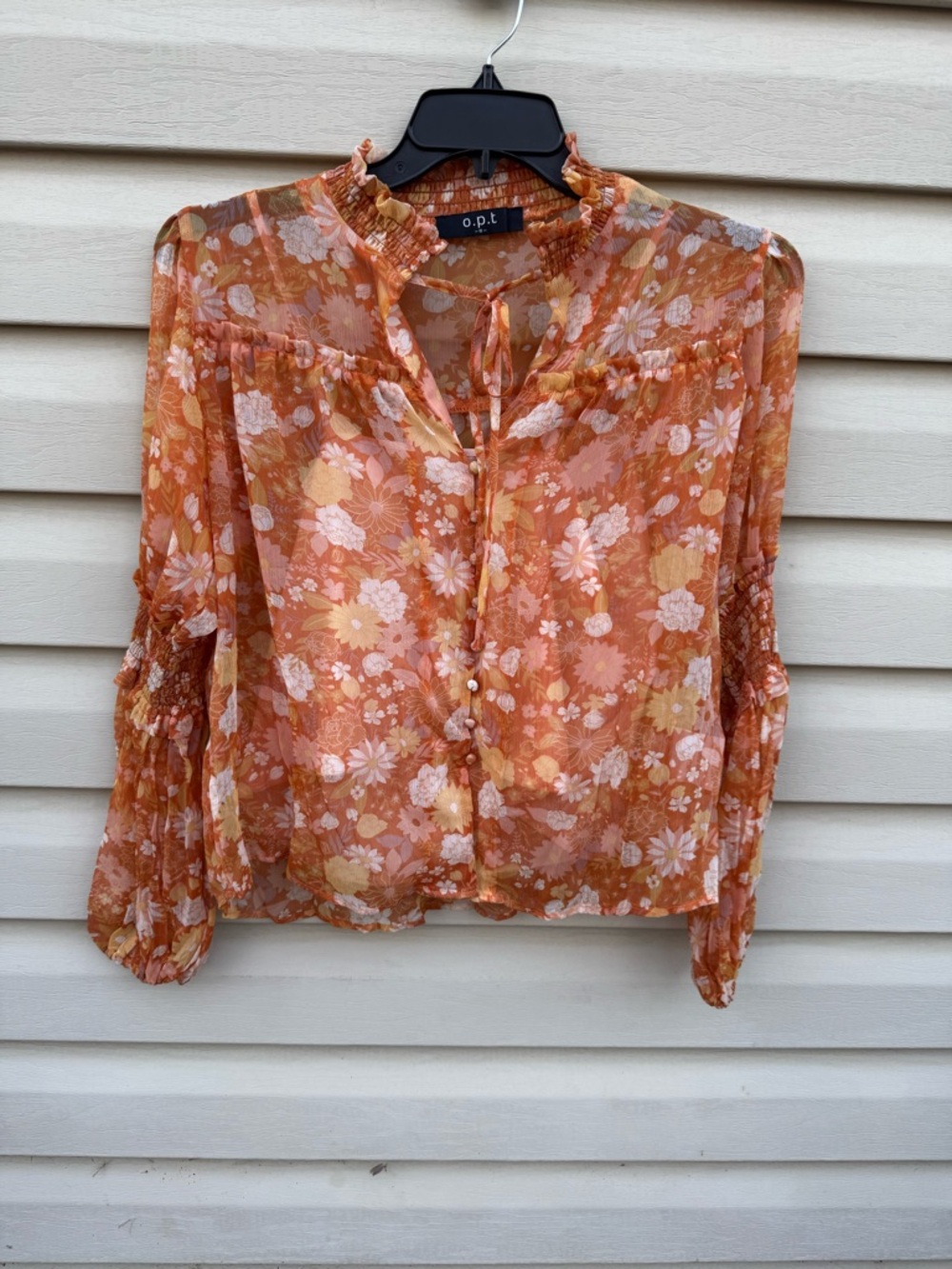 O.P.T ANTHROPOLOGIE One Pretty Time Boho Orange Floral Long Sleeves  Top small